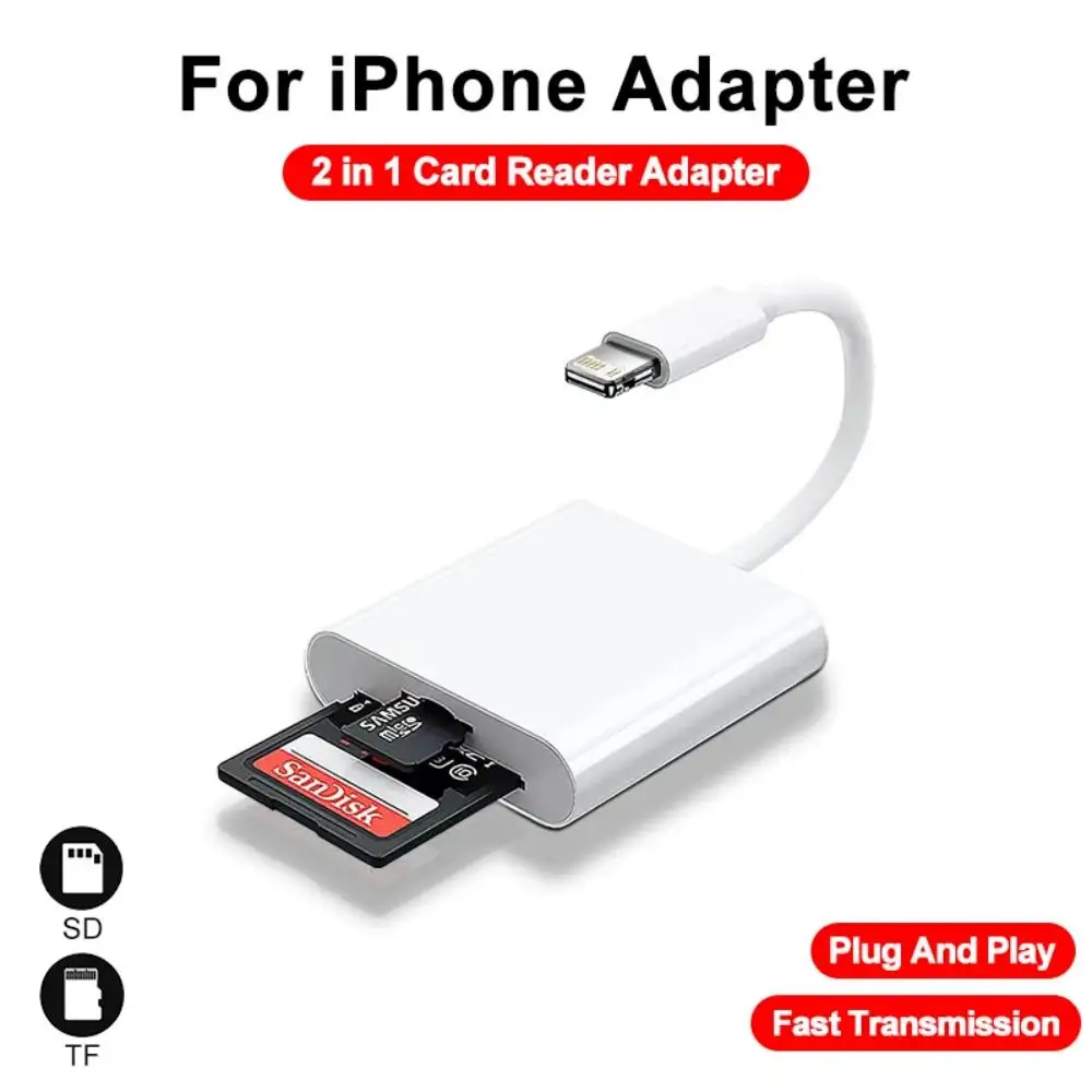 Czytnik kart 2 w 1 OTG LightningCard Adapter Lightning do kart pamięci SDTF dla laptopów PC i iPhone'ów, czytnik kart inteligentnych, nie wymaga aplikacji.