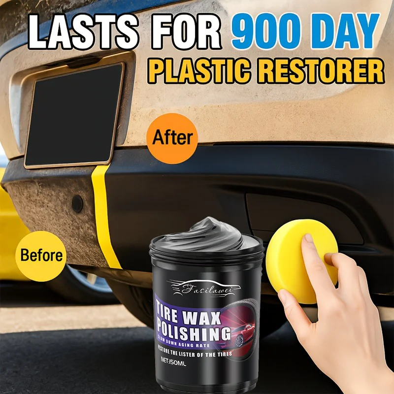 شمع استعادة السطوع باللون الأسود للإطارات - جل تفاصيل السيارة الداخلي اللامع العميق للحواف البلاستيكية والمصدات ولوحة القيادة والمقاعد - سهل-