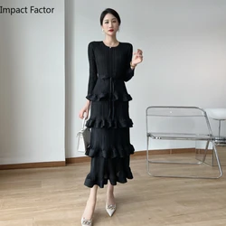 Miyake Pleated High-grade Dress Temperament Women's Clothing 2024 Spring New Niche Design Aging X Casual Party Cake Vestidos