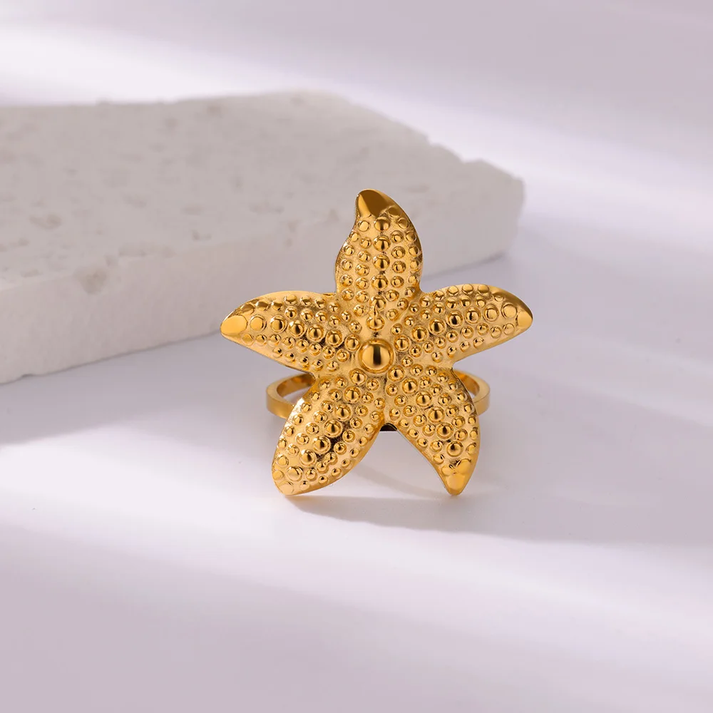 Summer Starfish Rings for Women Girls Opening Stainless Steel Ring 2025 Trend Female Beach Jewelry Daily Accessories anillos