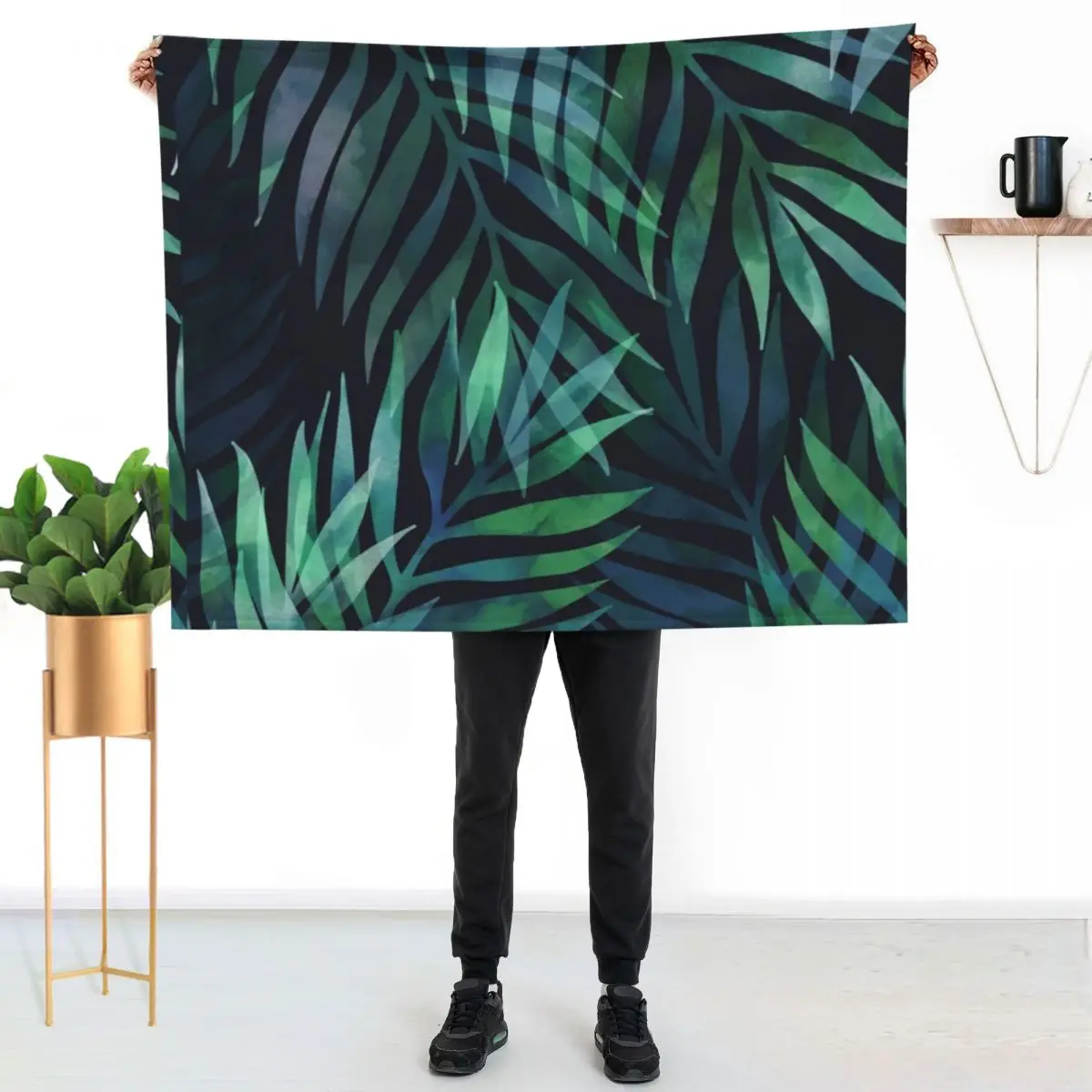 

Dark green palms leaves pattern Throw Blanket Wrinkle Resistant Lightweight Blanket