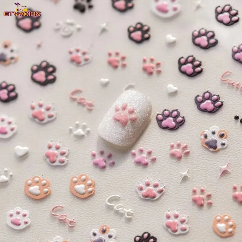 Mini Cute Cartoon Kitten Paw 3D Relief Scrapbook Sticker Sweet Nail Decora Kawaii DIY Classic Toys Sticker for Kids Children view 5