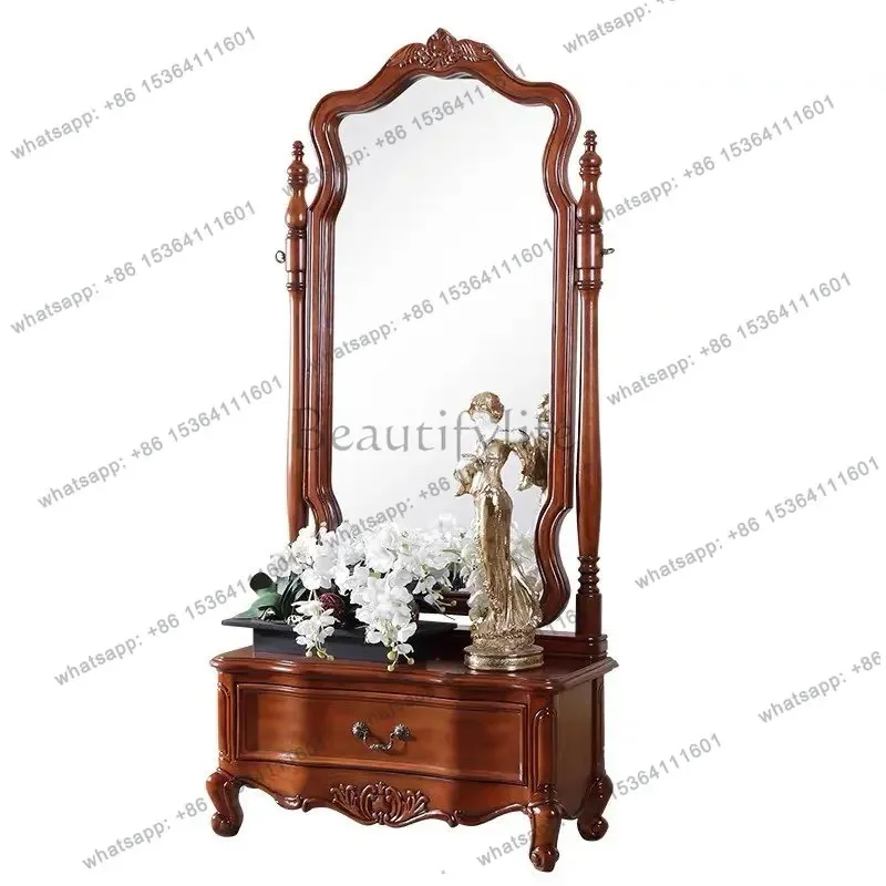 FG40American solid wood full-length mirror retro living room door rotating floor mirror