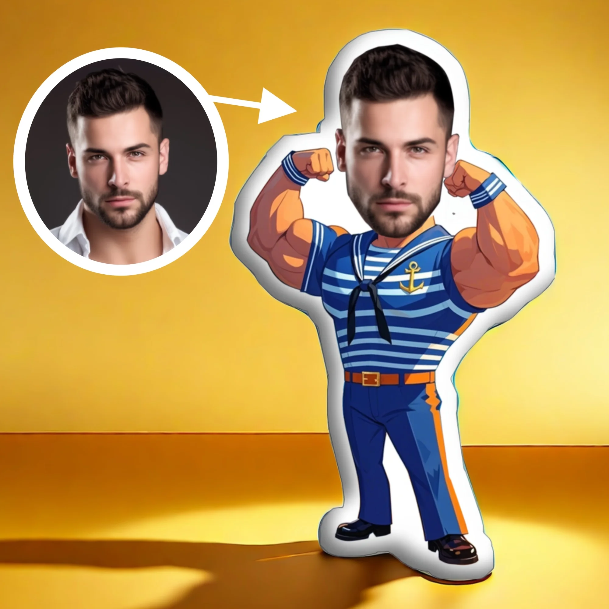 Personalized Sailor Muscle Man Character Plush Face Pillow—The Perfect Gift for Both Men and Women
