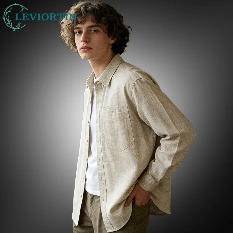 

Men's Solid Color Linen Long Sleeve Shirt With Chest Pocket Spring Summer Breathable Relaxed Fit Tops Casual Comfort Dress Shirt