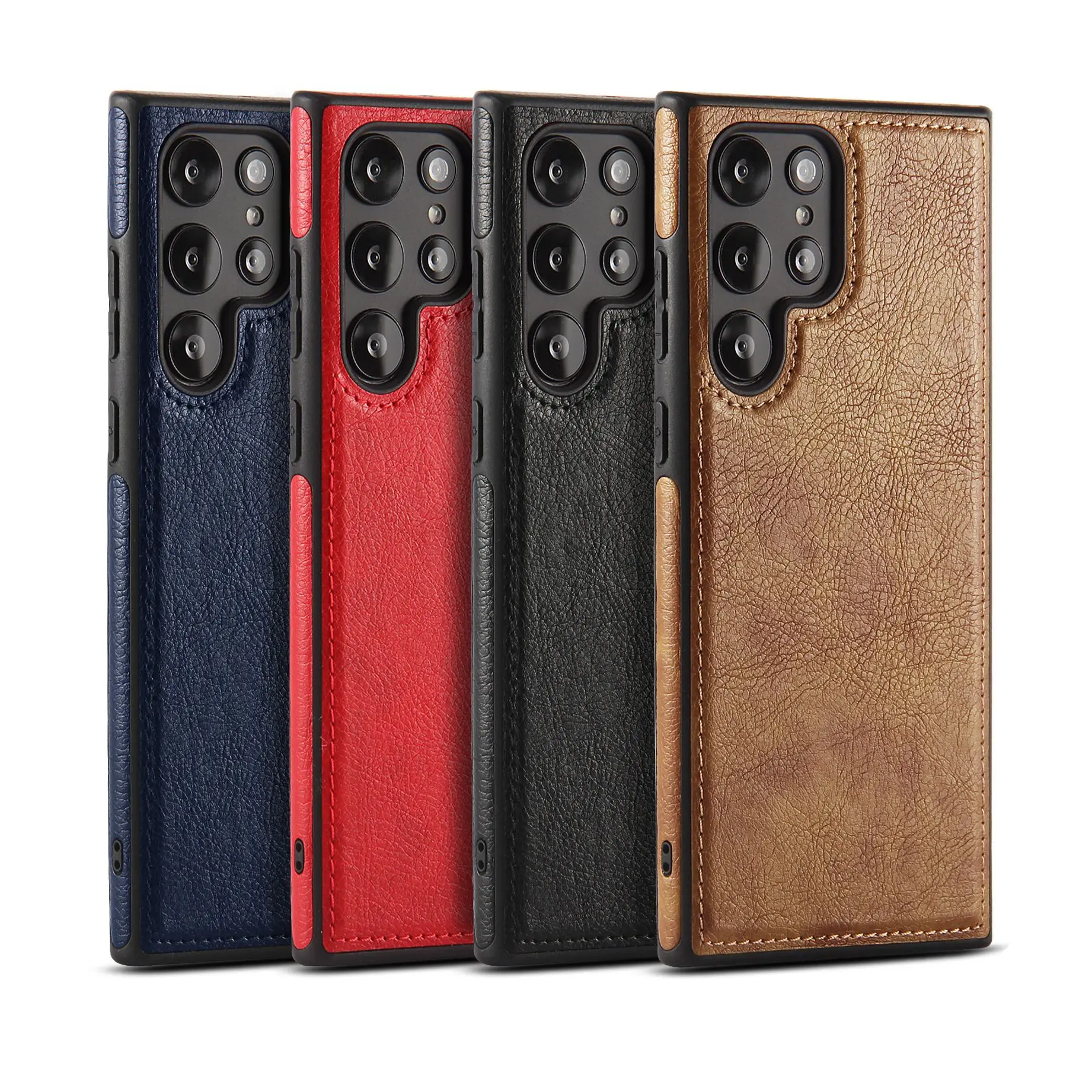 Luxury Business PU Leather Texture Phone Case For Samsung S22 S23 S24 Plus Ultra Skin-Fee Shockproof Soft Bumper Back Cover