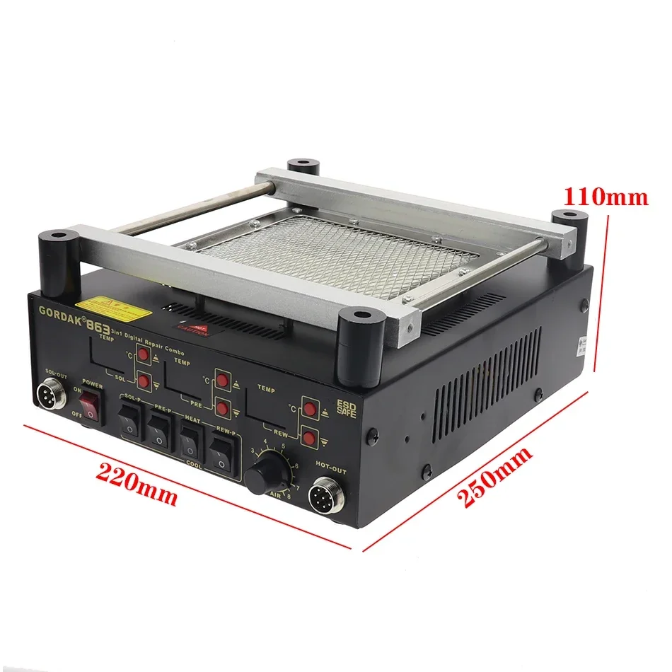 Высочайшее качество Gordak 863 в паяльных станках 3 в 1, цифровая тепловая пушка, паяльная станция Bga, электрический паяльник, инфракрасный порт Высочайшее качество Gordak 863 в паяльных станках 3 в 1, цифровая тепловая пушка, паяльная станция Bga, электрический паяльник, инфракрасный порт