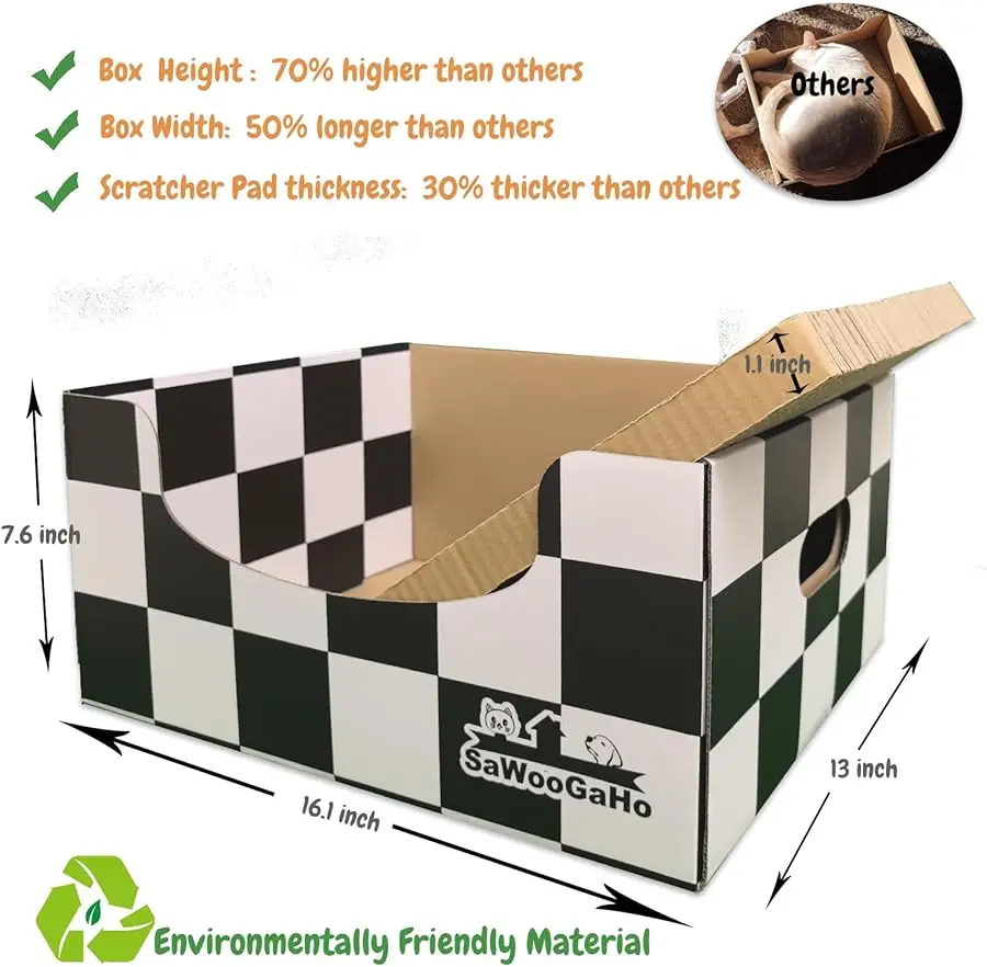 Extra Large Cat Cardboard Scratch with Box Bigger Space Double-Sided Scratching Refillable Pad Scratcher Board Window Handle Des