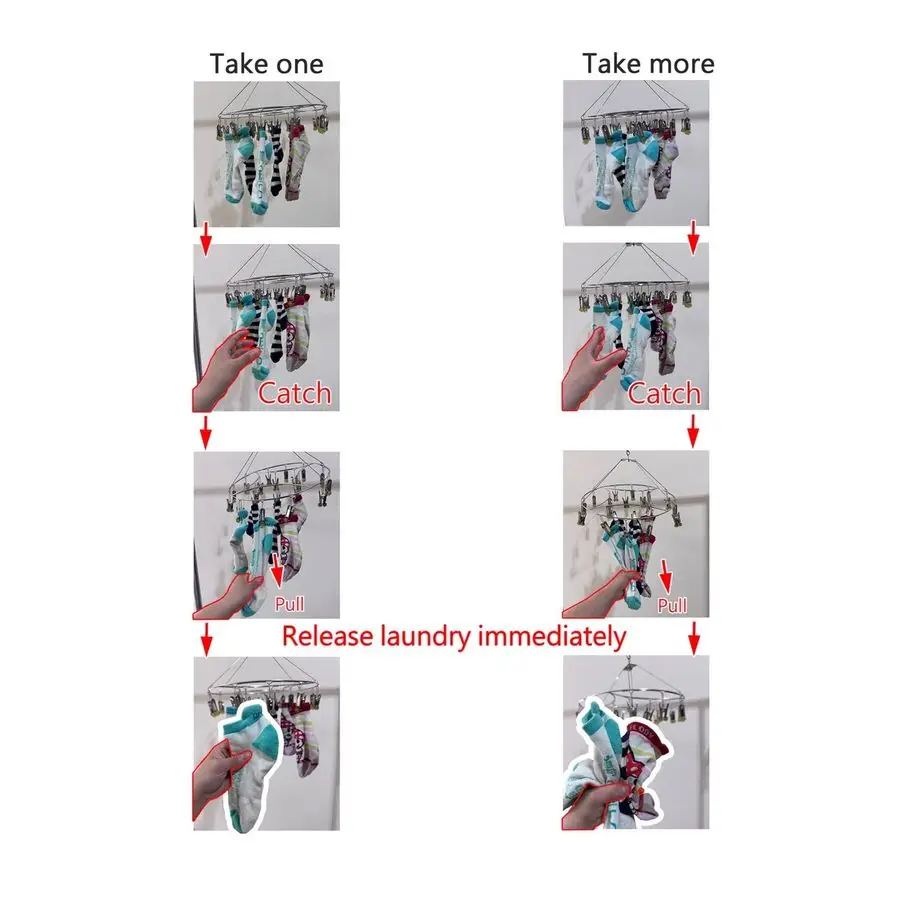 Release Stainless Steel Laundry Drying Rack with Clips, Swivel Hook WindProof Clothes Hanger Rack for Sock, Bras, Underwear, Lau