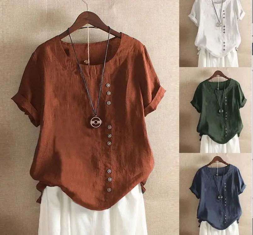Sommer Damen Bluse Vintage Baumwolle und Leinen lose Kurzarm Freizeit hemden und Tops 2024 Mode Damen bekleidung Verkauf