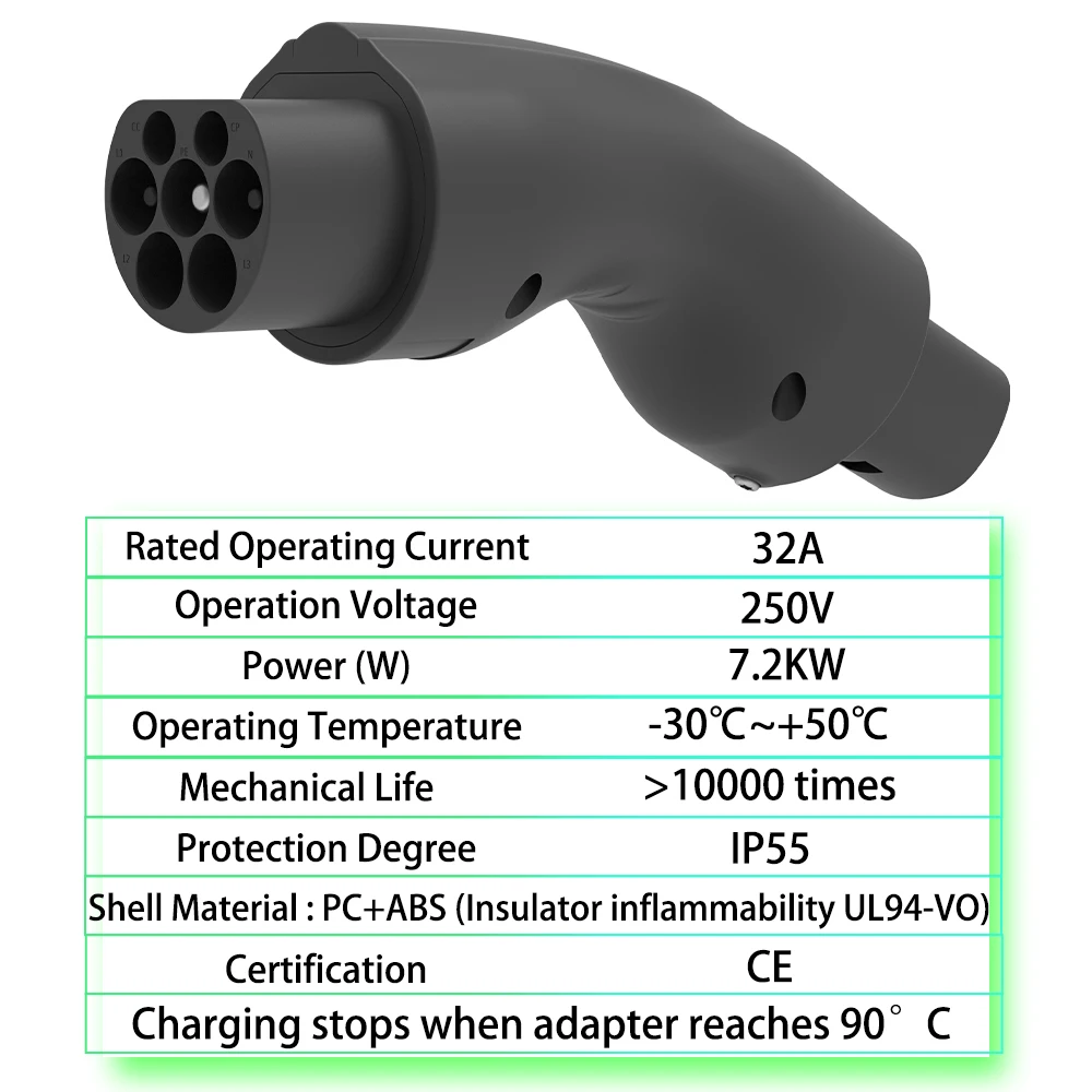 UNIRISE 7.2kW 32A EV Cargador Type2 a NACS Convertidor de velocidad rápida Adaptador de CA Compatible con Tesla Model 3/Y/X/S