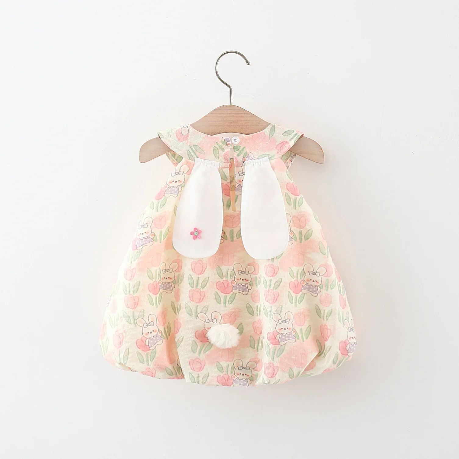 여아용 원피스 홀터 민소매 튤립 화이트 래빗 만화, 손으로 그린 달콤한 공주 원피스 당근 크로스 바디 백, 여름 신상