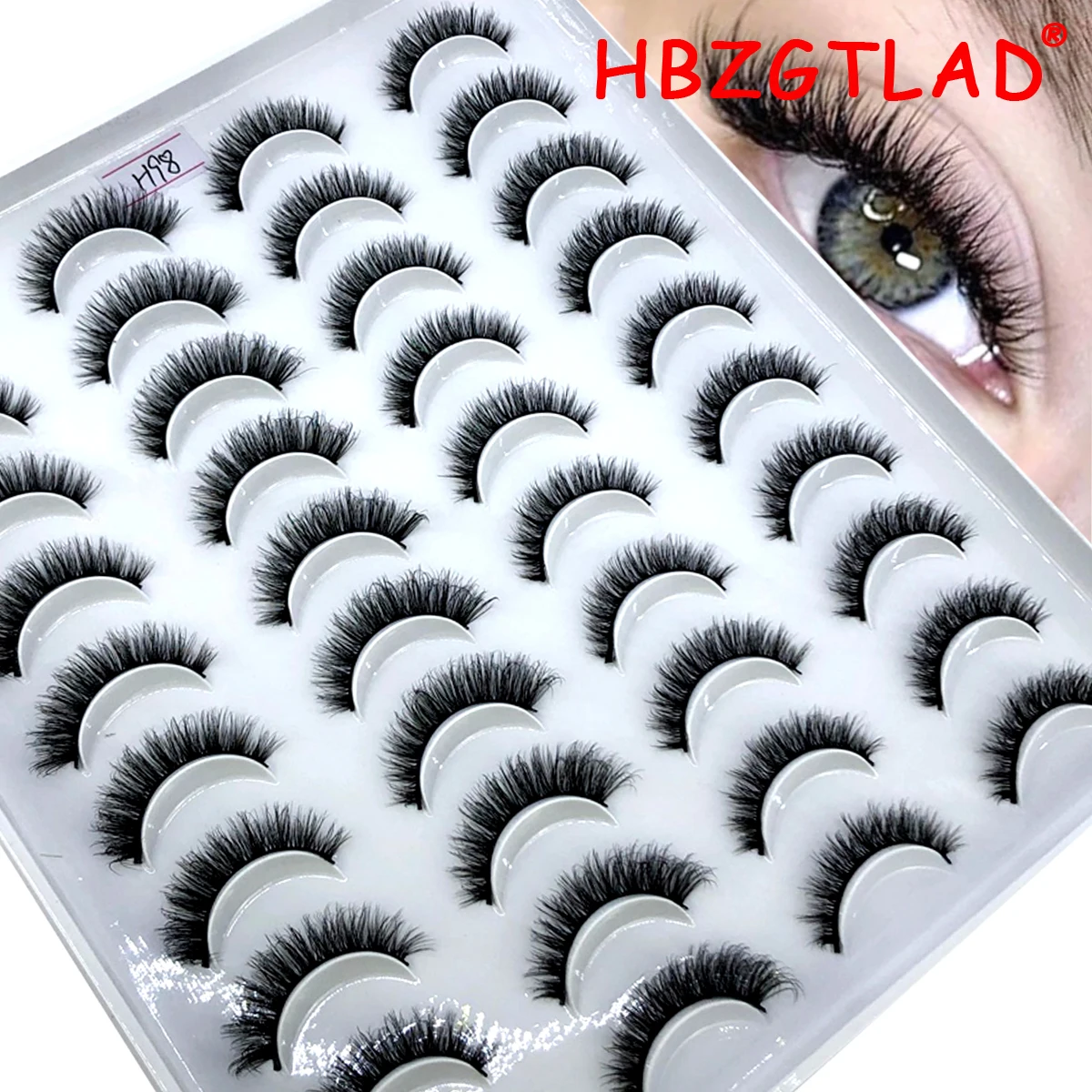HBZGTLAD 20 Paare 18-25mm künstliche Wimpern 100% Nerzwimpern Natürliche Dramatische Volumen-Wimpernverlängerung Falsche Wimpern