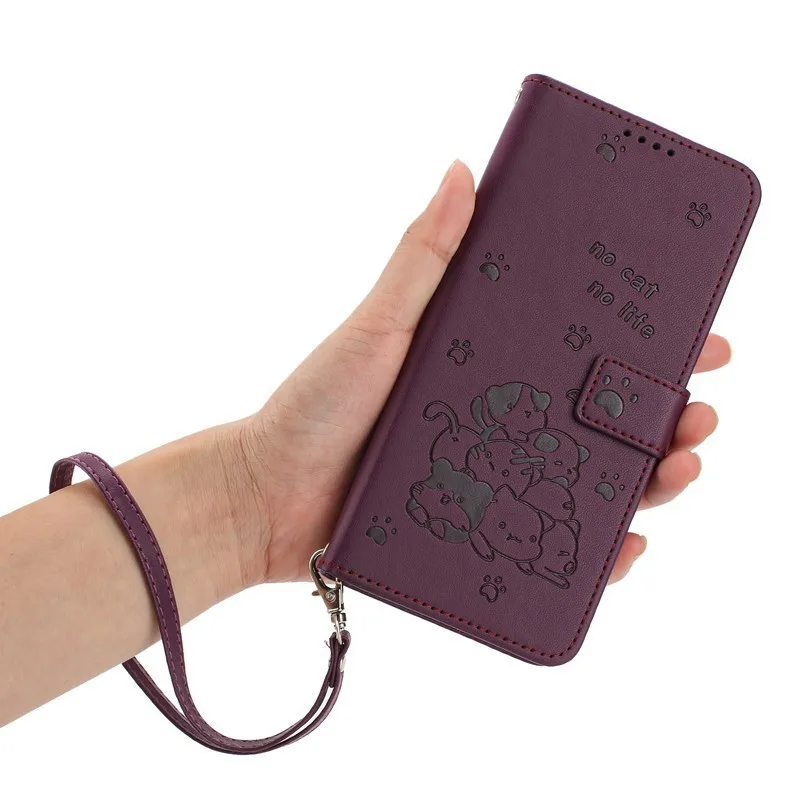 Funny Cat Flip Case For Samsung Galaxy A56 A36 A26 A16 A06 A55 A35 A25 A15 A05S A05 Leather 3 Cards Wrist Rope Wallet Cover