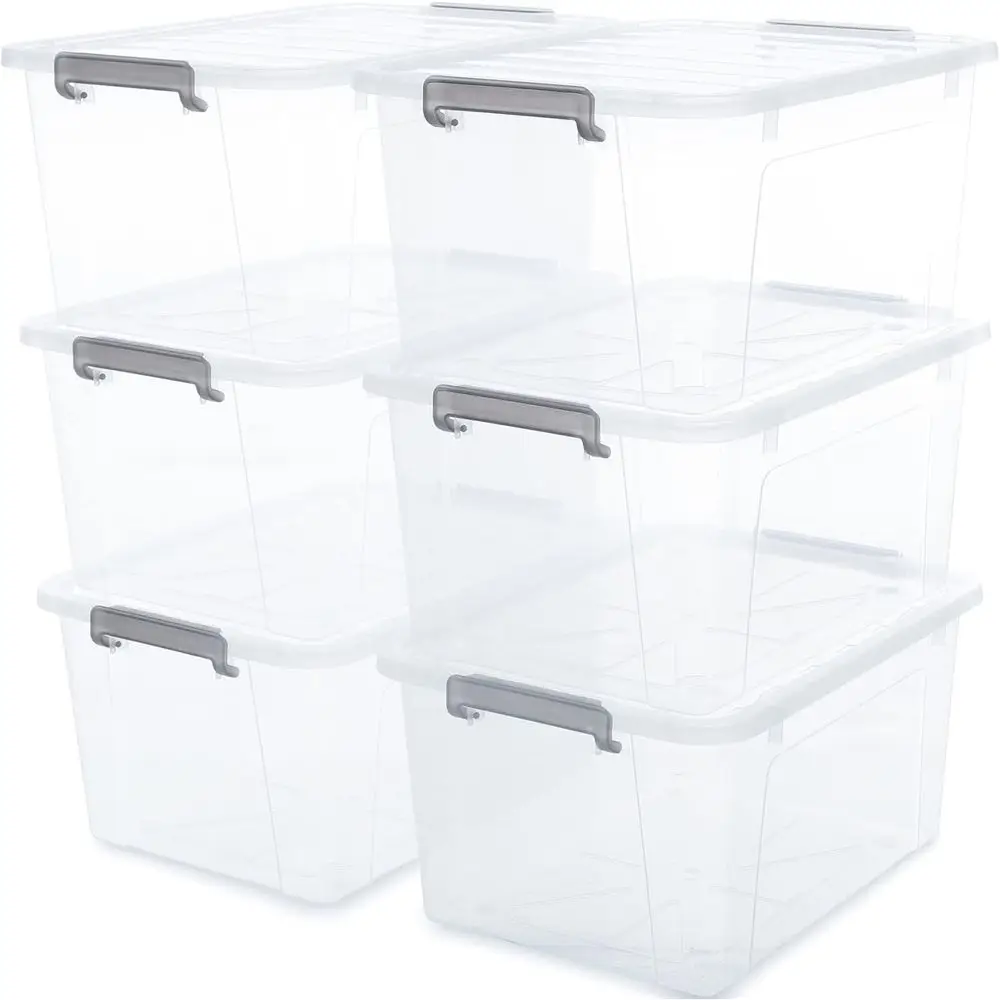 

6 Packs 44.4 QT Clear Plastic Storage Bins with Lids, Stackable Large Containers for Garage Closet Kitchen Organization