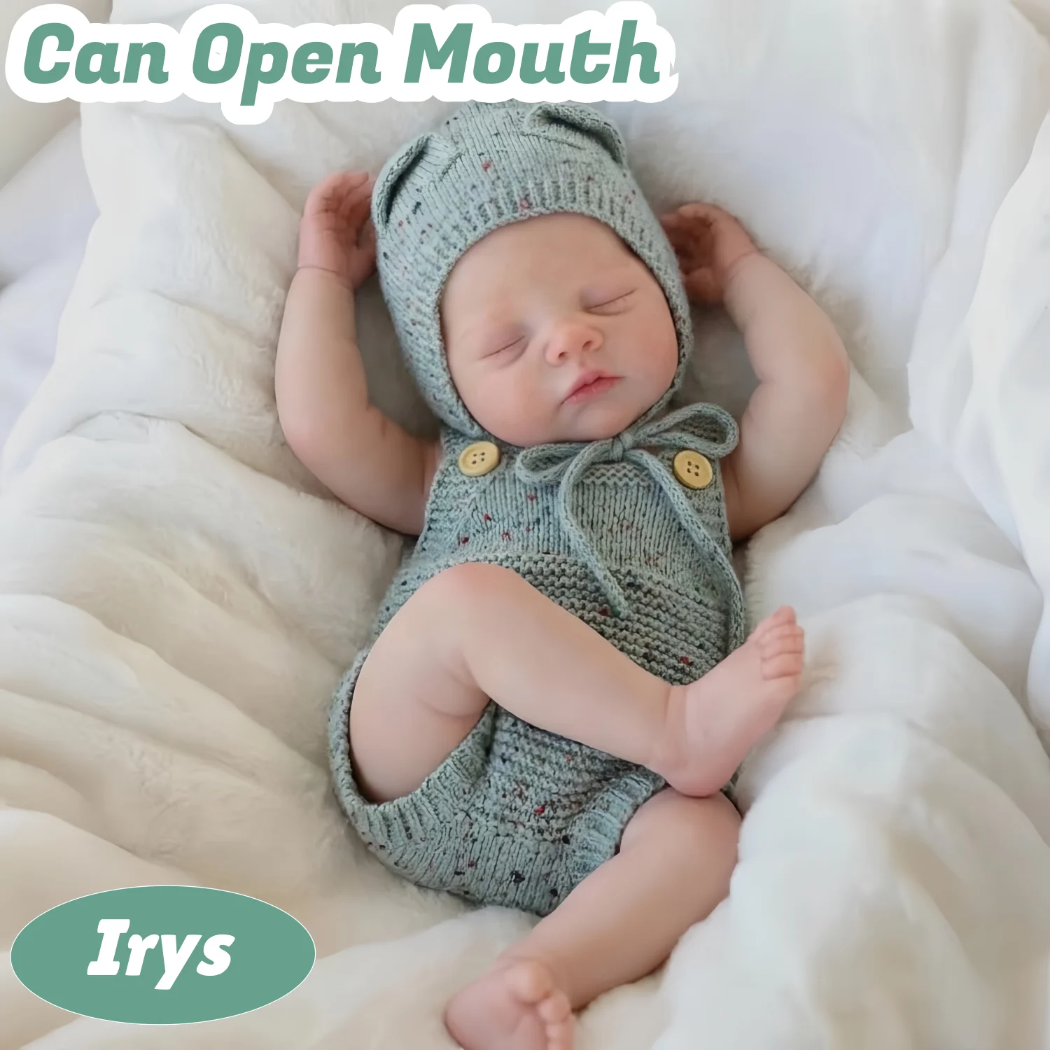 

Cute 13Inch Can Open Mouth Irys Silicone Girl Doll With Bald And Lifelike Skin New Design Reborn Doll Toy For Families' Gift