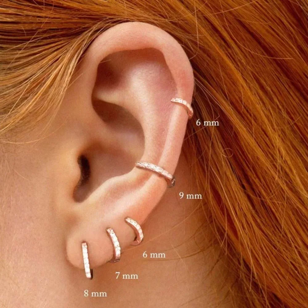 Simple Single Row 5A Zircon Hoop Earrings 5-9mm Small Cartilage Ear Cuff Earrings Multi-Size Piercing Jewelry for Women Jewelry
