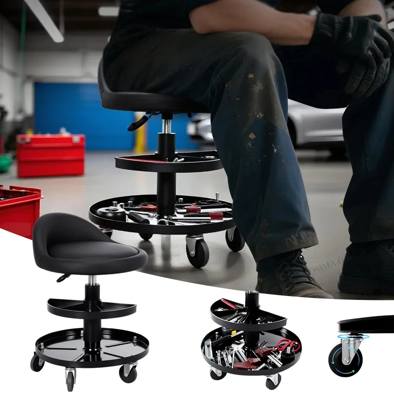 

With Backrest Adjustable Work Stool Car Repair Creeper 360 Degree Rotation Double Tool Roll Crawler Body Repair Equipment