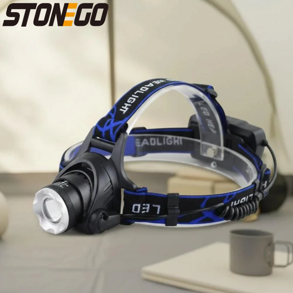 

USB-перезаряжаемый водонепроницаемый налобный фонарь с регулируемым зумом, телескопический, съемный, светодиодный, с несколькими углами наклона, для ночного бега, походов и кемпинга