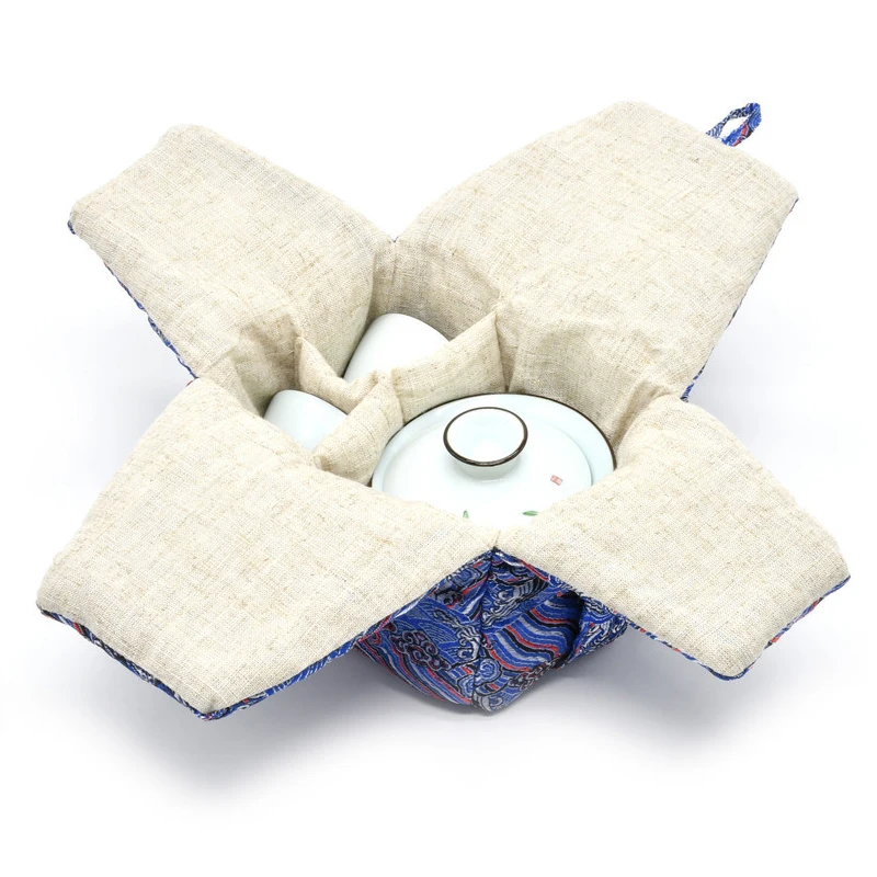 

Винтажная дорожная сумка для хранения чайной посуды, утолщенная ткань, защитный органайзер для чайного сервиза, уличная портативная сумка для одного чайника + две чайники