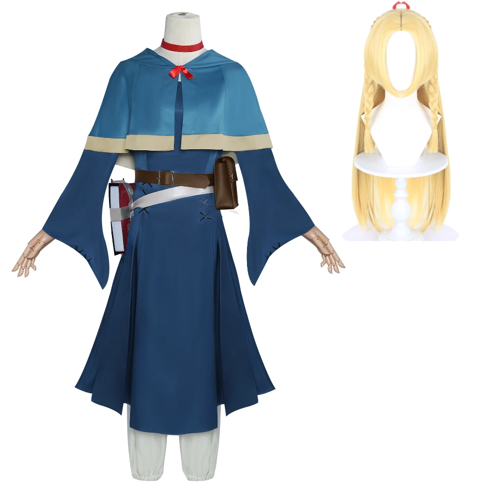 SingXeng Marcille Donato Cosplay Costume Delicious in Dungeon Blue Outfit Shawl Elf Ear Halloween Christmas Uniform