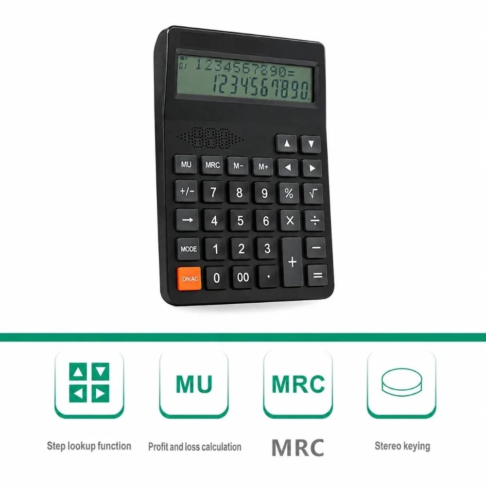 Basic ABS Desktop Calculator 12 Digit Big Button Basic Calculator Battery Operate 2 Line Display Solar Calculator Home