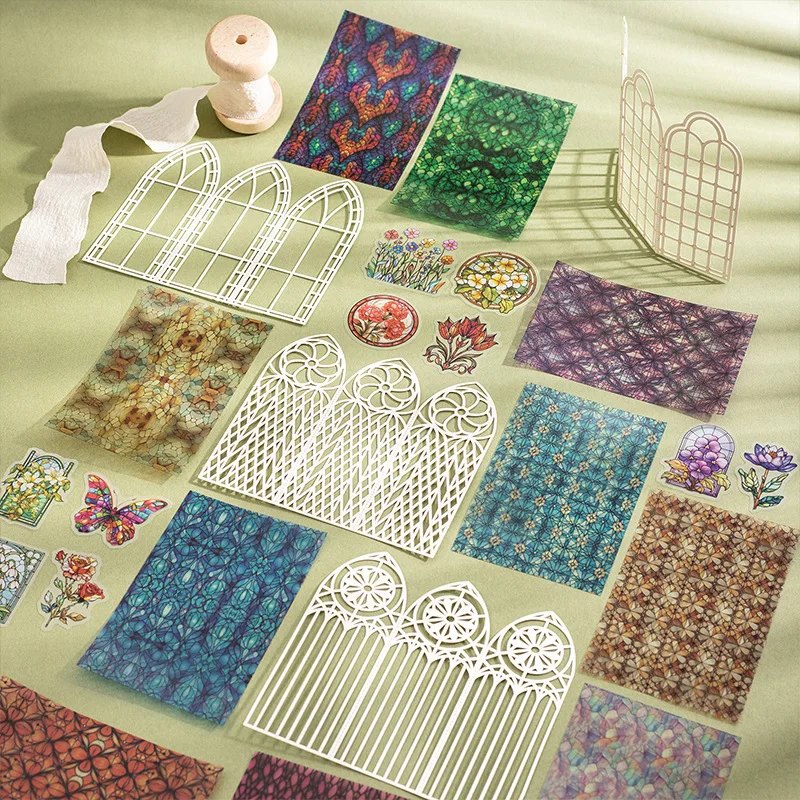 15pcs/lot Memo Pads Material Paper Light and Shadow Flower Window Junk Journal Scrapbooking Paper Retro Background Decoration