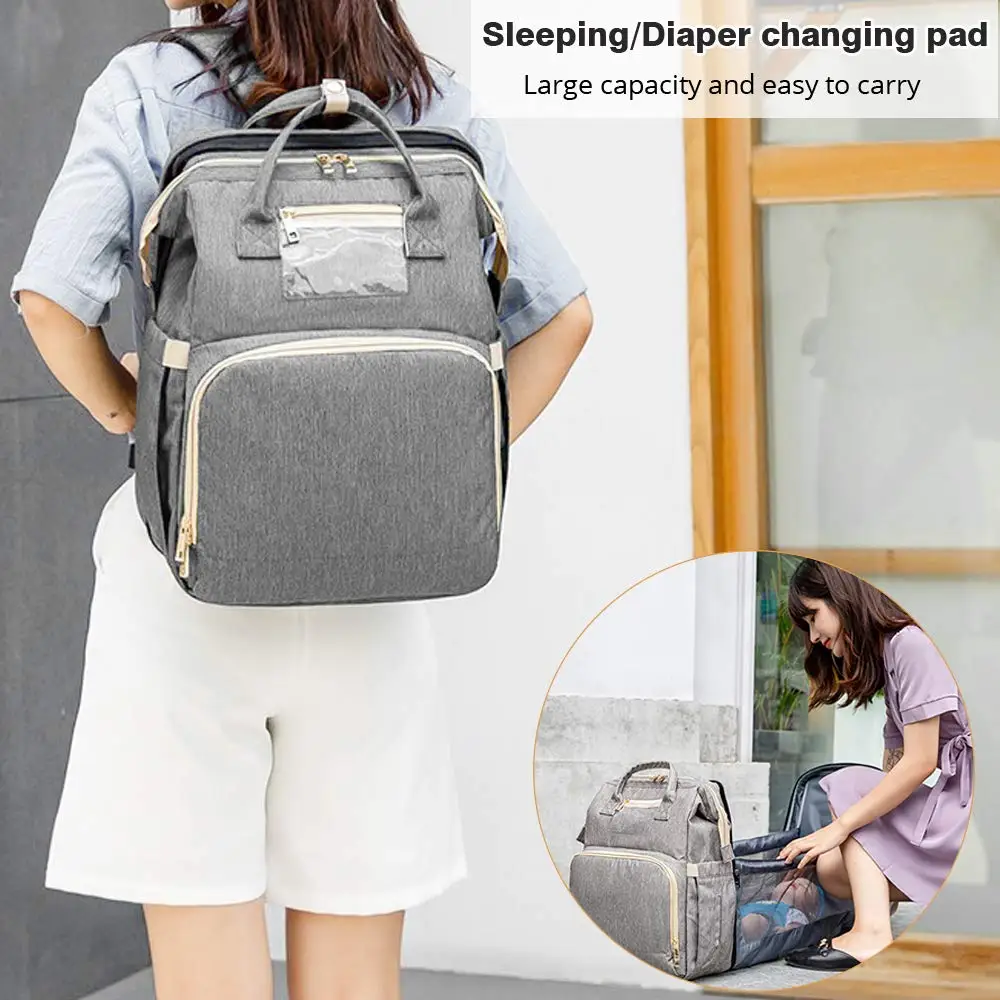 2020 Fashion Portable Folding Crib Diaper Bag Multi-Function Large Capacity Baby Backpack Diaper Bag Baby Stroller Organizer Bag