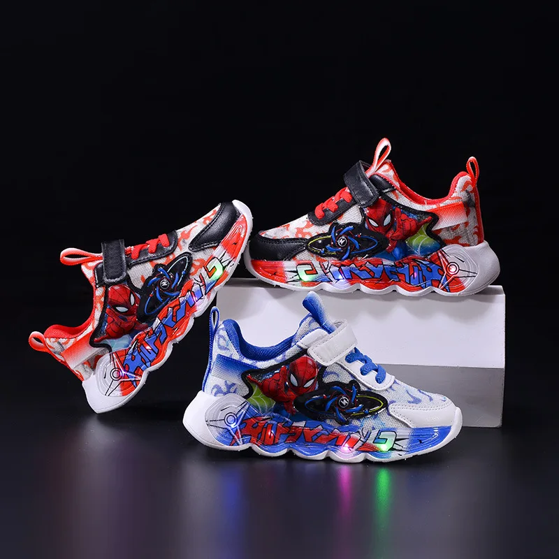

New Spiderman Kids Sneakers Disney Children's Led Light Shoes Spring and Autumn Boys Sport Shoes Anti-slip Girls Shoes