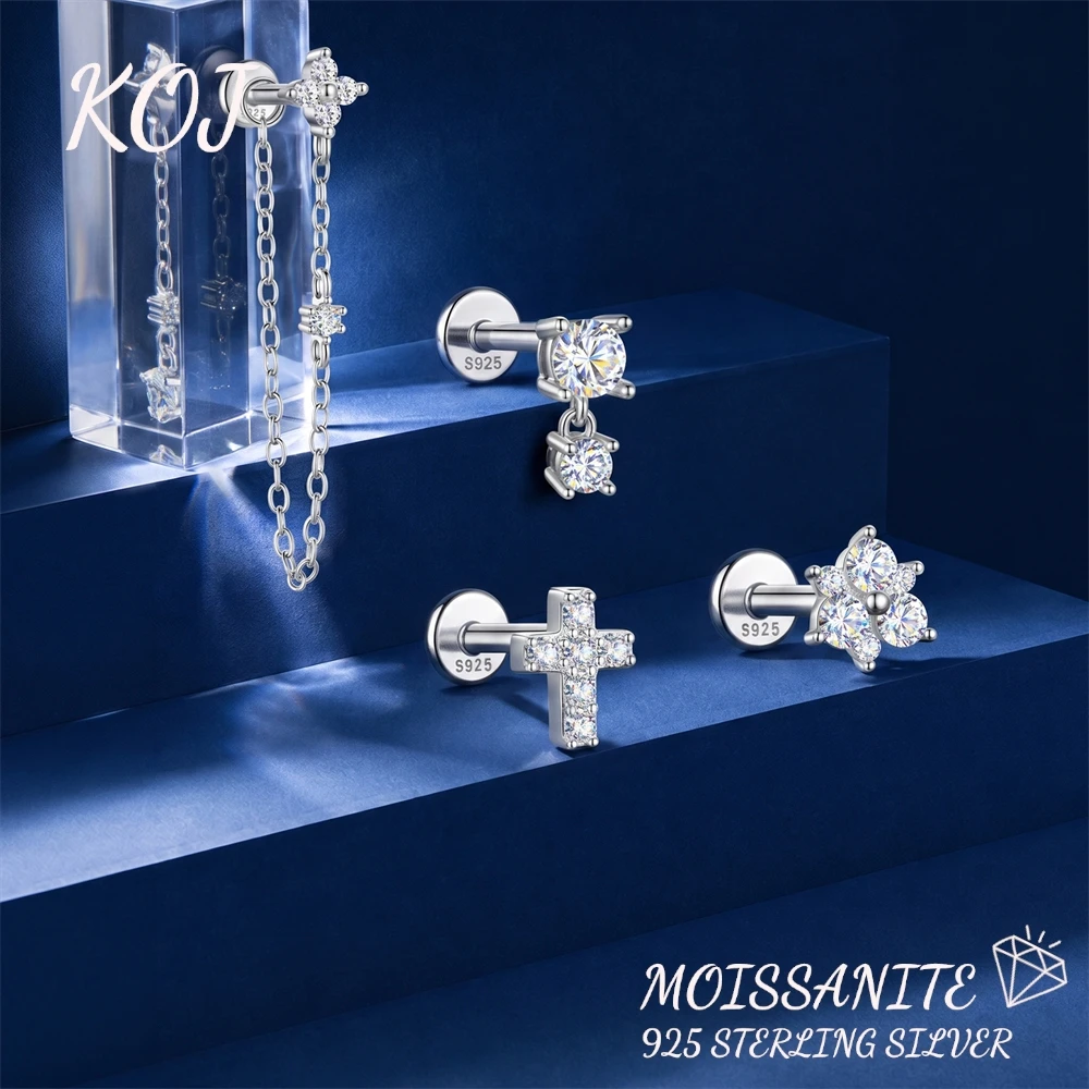 KOJ 1PC Moissanite Hoop Earring Cross Maple Leaf Chain Tassel Trendy Dainty Hypoallergenic For Women Everyday Wear Fine Jewelry