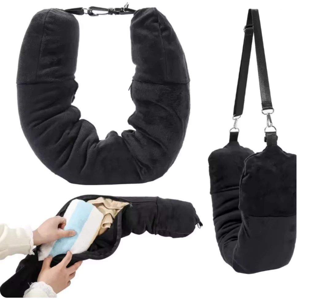 Fillable Travel Pillowcase Organizer Bag Carryable Travel Bag Airplane Cushion Travel Neck Pillow Self-filling Travel