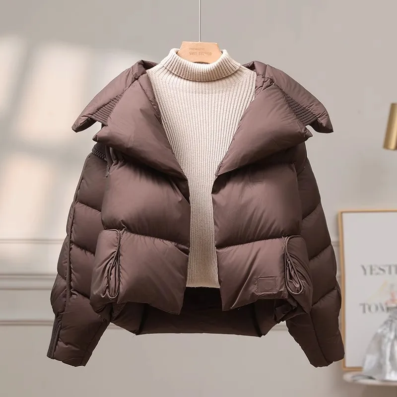 90 White Duck Down Jacket Women's Short Style 2024 New Korean Edition Thick Loose Fashion Bread Jackets Female Warm Puffer Coat