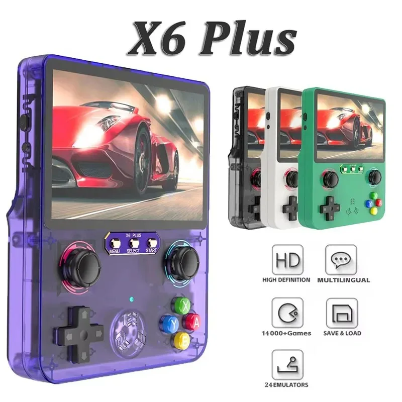 Retro Handheld Game Console X6 Plus 64G Linux System 4.0 Inch HD Color Screen Portable Video Player Dual Joystick Game Kids Gift