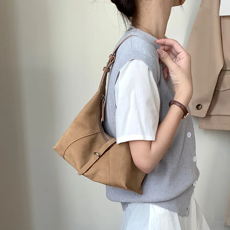

Retro-style Suede Bag 2025 Fleece Top Layer Matte Cowhide Dumpling Genuine Leather Hobo Armpit Designer Luxury Bag