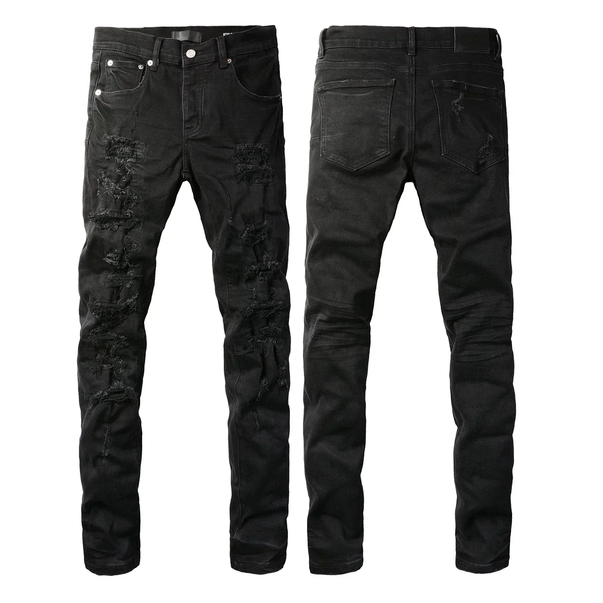 

Men's Jeans Black Distressed American Streetwear High Stretch Skinny Fly Ripped Holes Jeans Pants