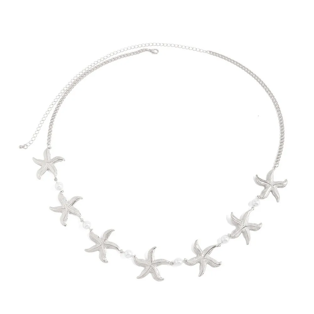Imitation Pearl Waist Chain Coastal Ins Tone Dual Layer Match Body Ornament Starfish Shell Adjustable Frame Coastal Belt