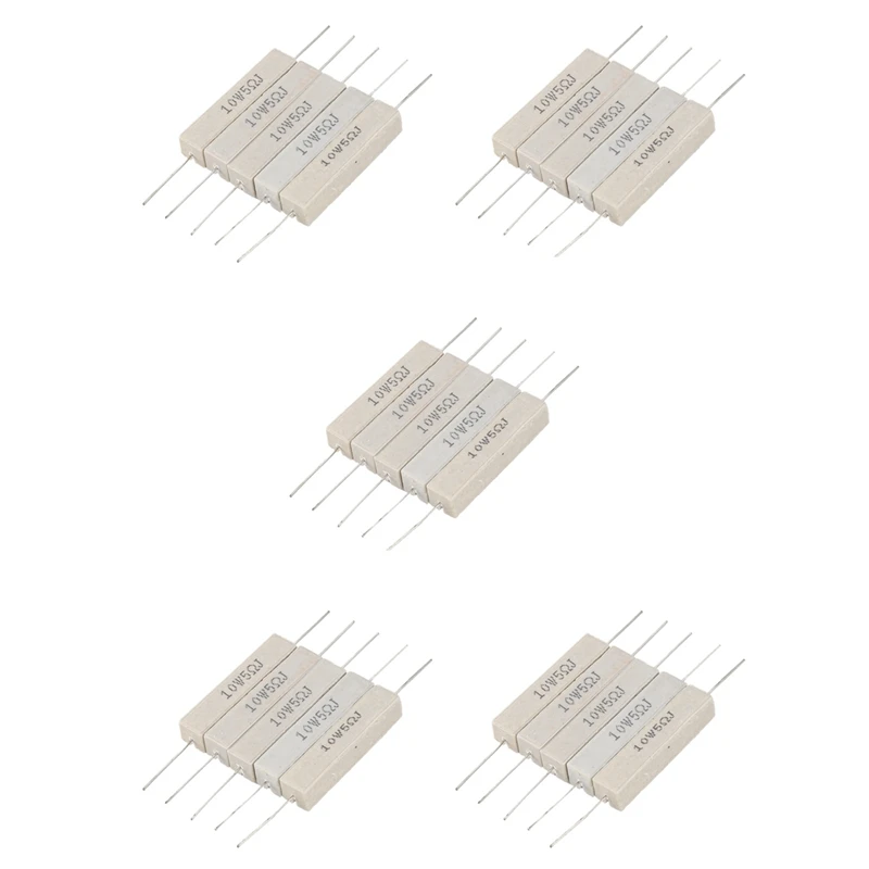 25Pcs Wirewound Ceramic Cement Resistor 5 Ohm 10W Watt 5%