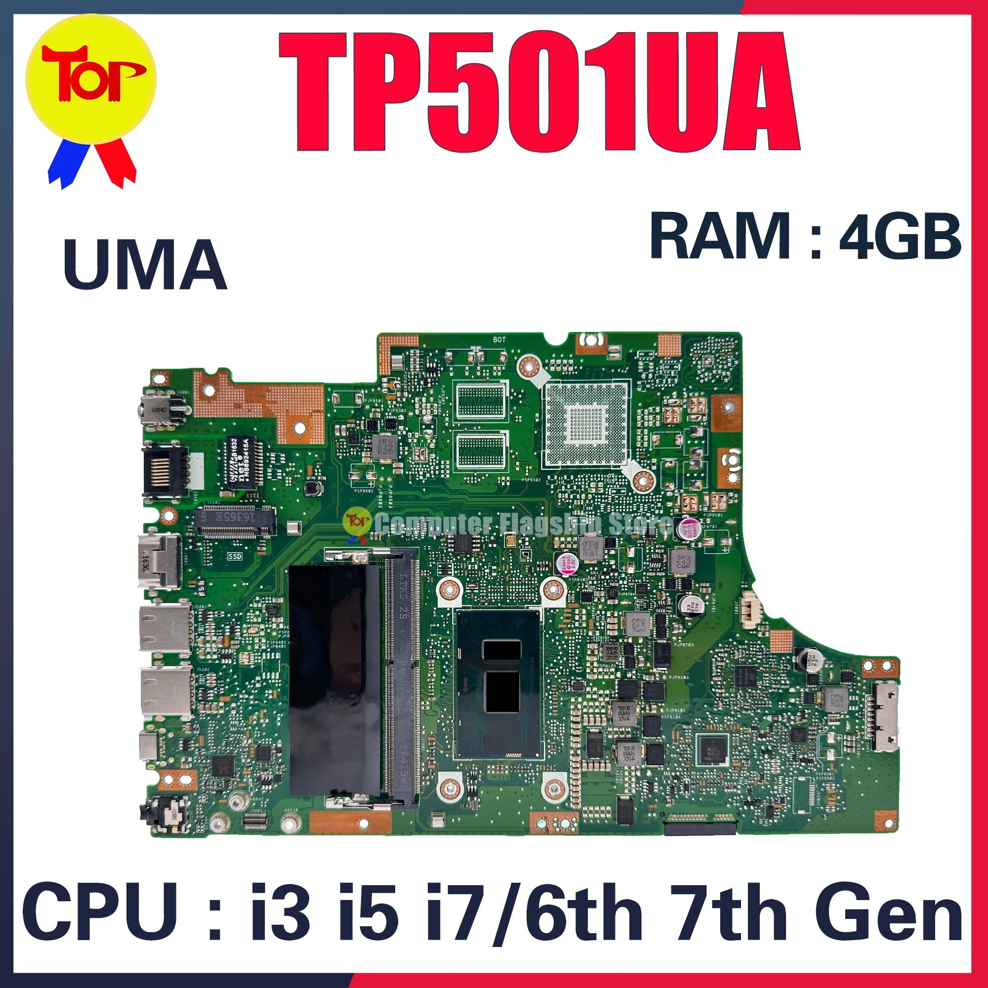 TP501UB Notebook Mainboard For ASUS Vivobook Flip TP501U TP501UA TP501UQ TP501UQK Laptop Motherboard I3 I5 I7 4GB/RAM UMA/GT940M