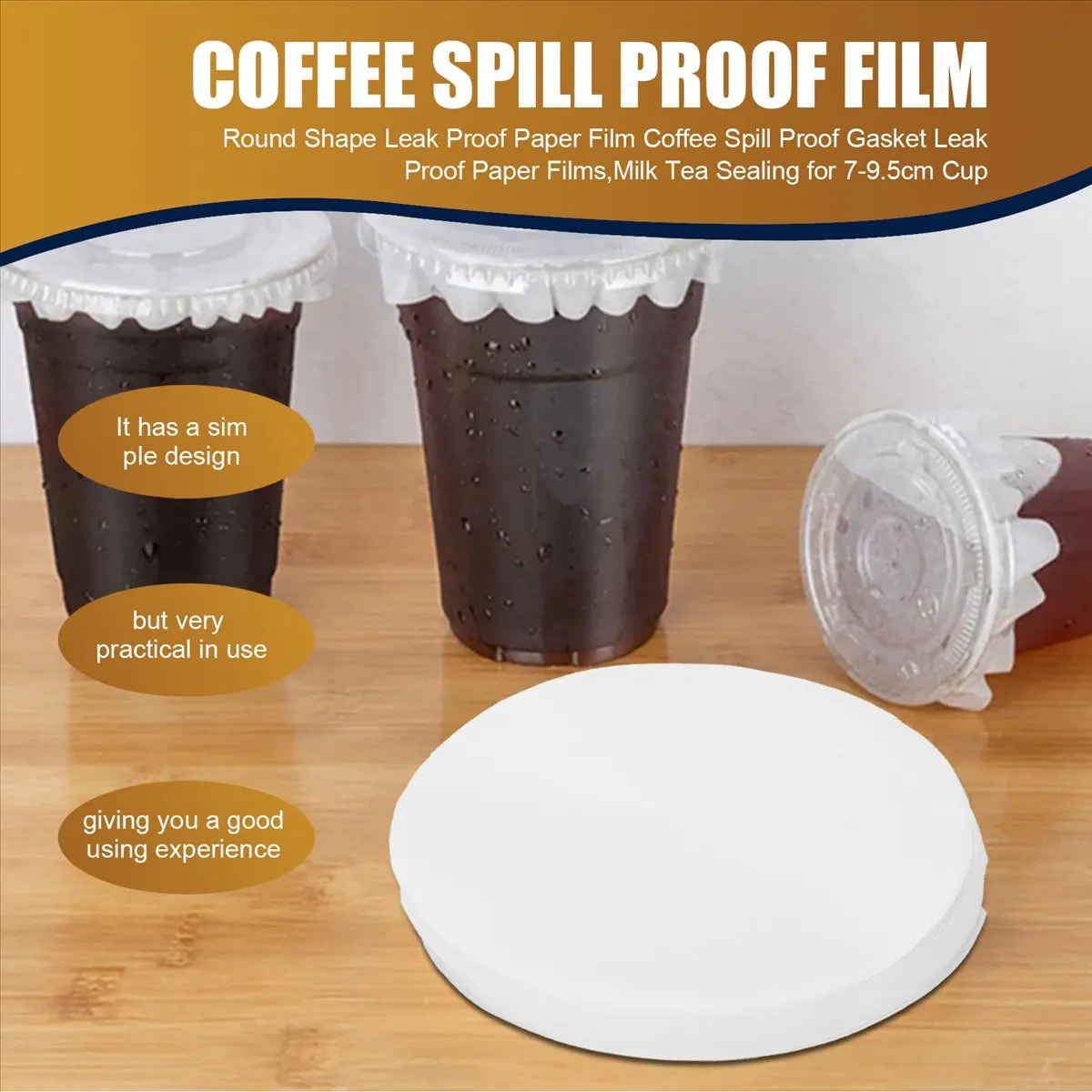 A75K Round Shape Leak Proof Paper Film Coffee Spill Proof Gasket Leak Proof Paper Films,Milk Tea Sealing for 7-9.5cm Cup