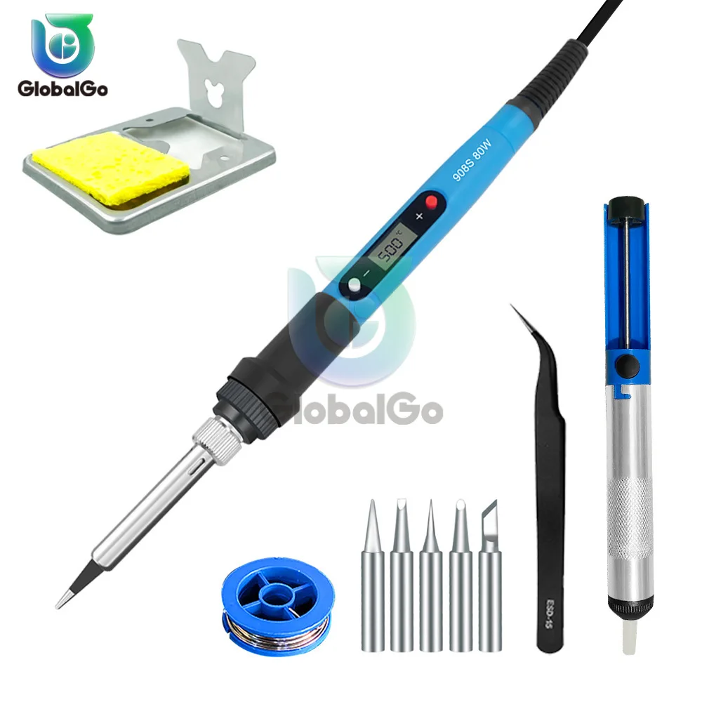 80W Adjustable Temperature Digital Electric Soldering Iron Set Kit 220V / 110V LCD Electric Soldering Iron Welding Repair Tools