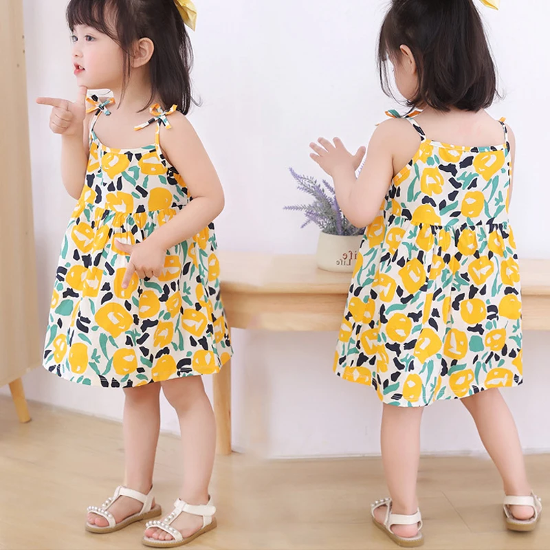 Summer Girl Dress Sleeveless Kids Sundress Printed Skirt Fashion Girls Clothing Beach Party Children's Clothing Princess Dresses