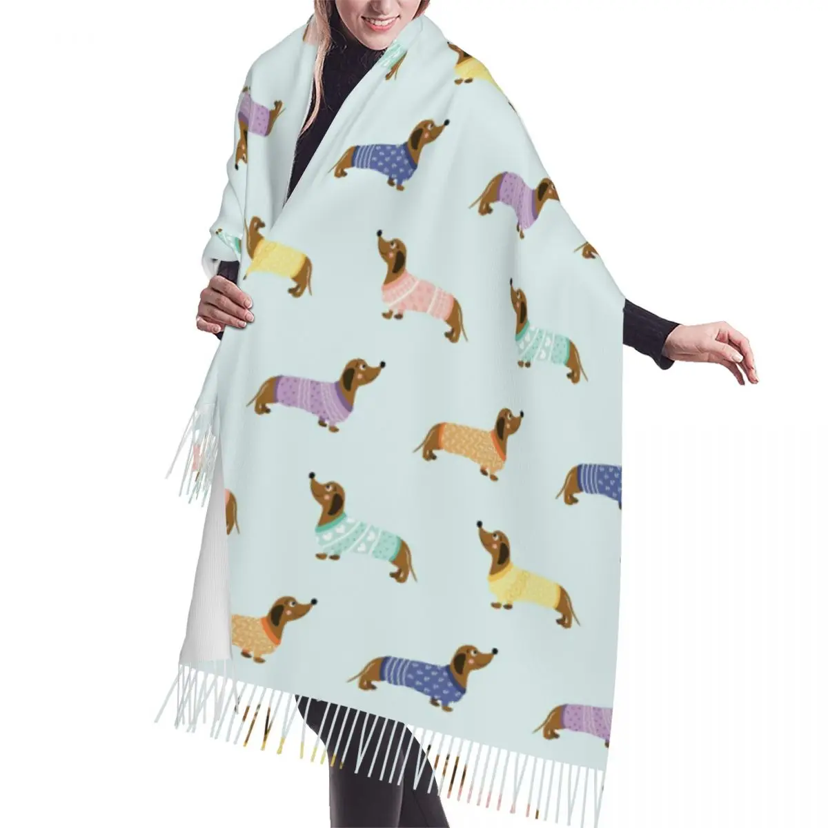 

Fashion Dachshund Dog Cute Pattern Tassel Scarf Women Winter Warm Shawl Wrap Lady Scarves