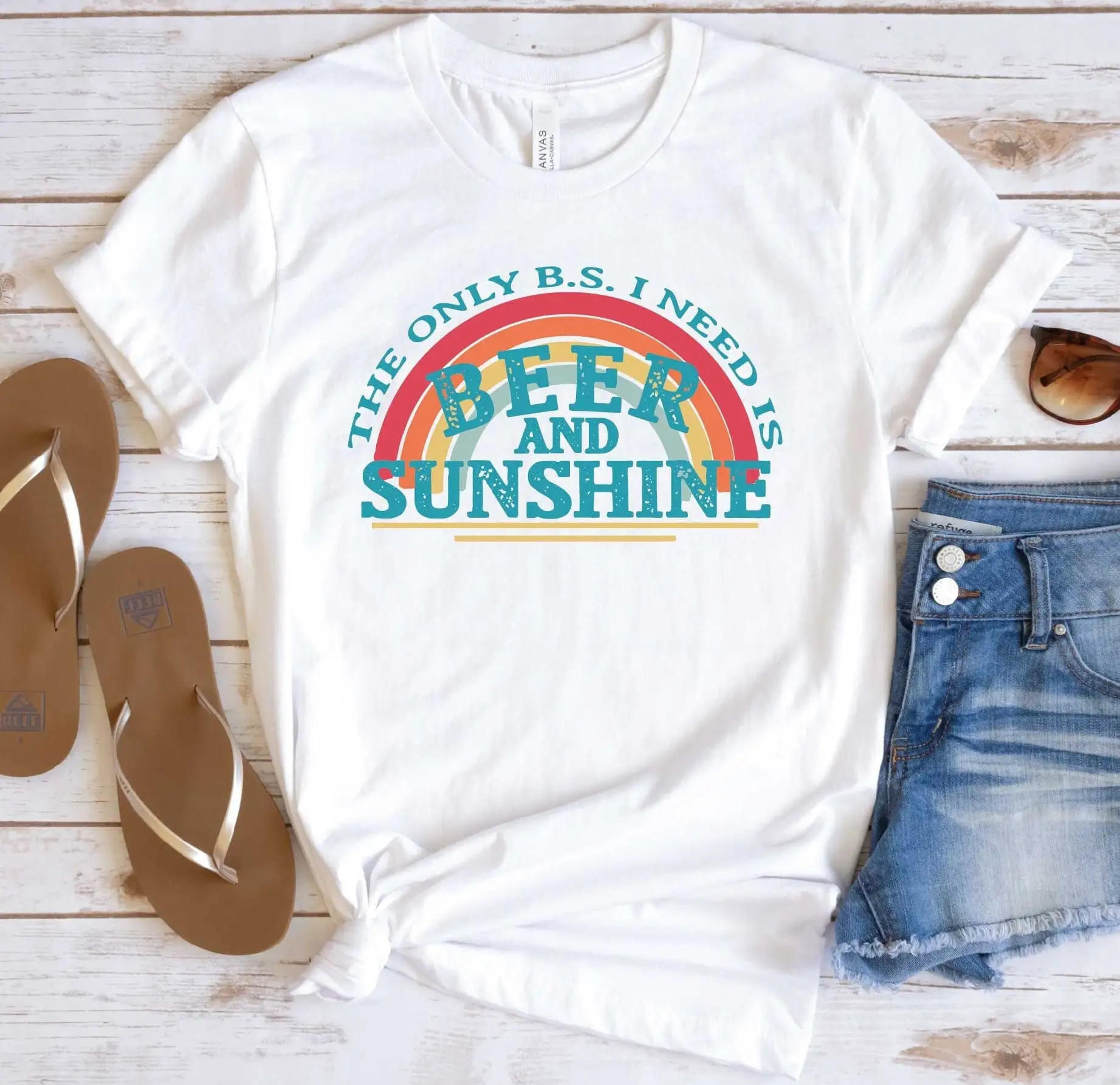 

The Only B S I Need Is Beer And Sunshine T Shirt Summer Vacation Beers Vintage