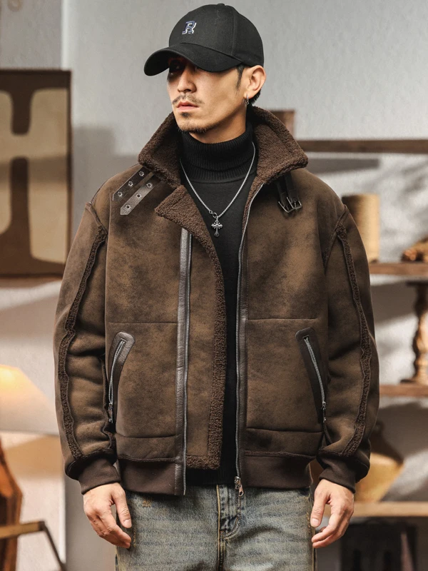 

Утепленная мужская зимняя куртка из американского бархата и кожи с мехом, двусторонняя, теплая, хлопковая