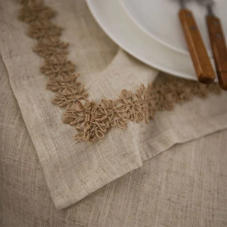

Retro Elegant Charming Rectangular Flax Table Cloth,Rope Lace Polyester Linen Tablecloth,Party Wedding Decoration Table Cover