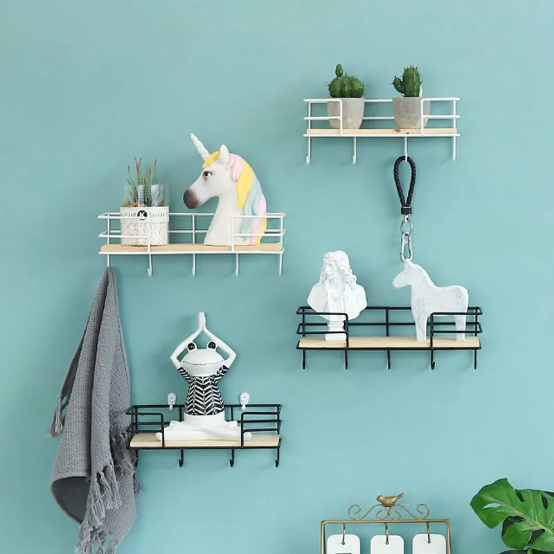 5 Hooks Iron Wall-mounted Storage Rack Household Living Room Decoration Wall Shelf Debris Storage Rack Key Towel Shelf