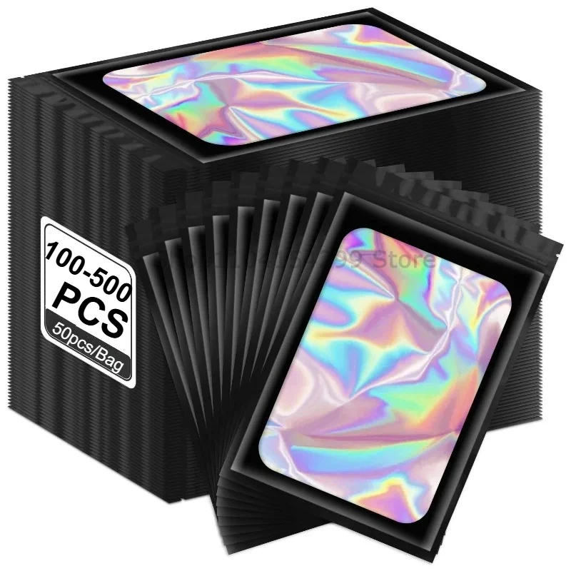 Bolsas Ziplock 100 Uds bolsa holográfica bolsas de regalo con cierre de cremallera bolsas de embalaje con cremallera de almacenamiento iridiscente de plástico para pendientes joyería