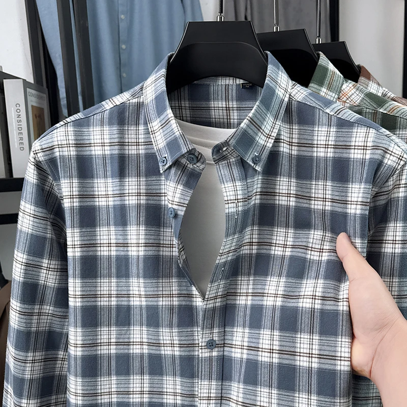 

Best Selling Luxury New Plaid Shirt in Spring and Autumn, 100% Pure Cotton Brushed Long Sleeved Shirt for Men Casual Loose Shirt