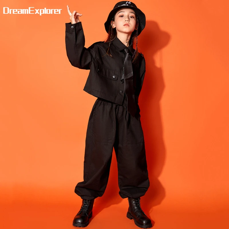 Girls Hip Hop Short Suit Jacket Loose Joggers Kids Jazz Crop Top Street Dance Pants Clothes Sets Child Streewear Costumes Outfit