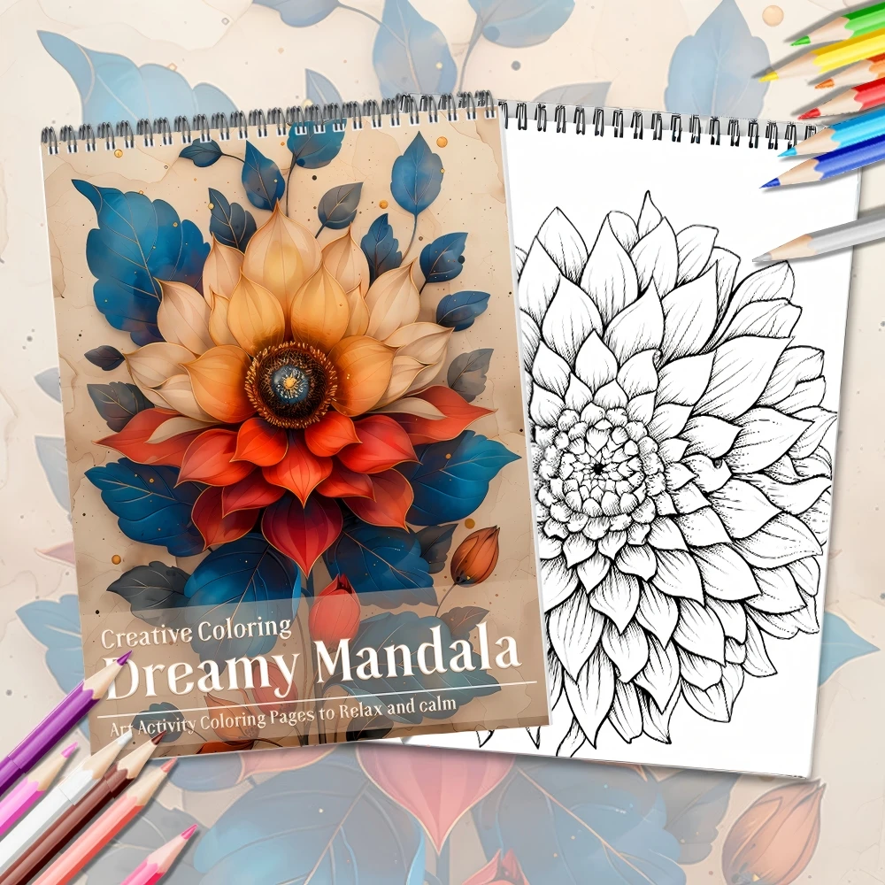 كتاب تلوين ماندالا الزهور للبالغين، مطبوع على جانب واحد، 24 صفحة، فن يدوي الصنع للبالغين لتخفيف القلق والاكتئاب